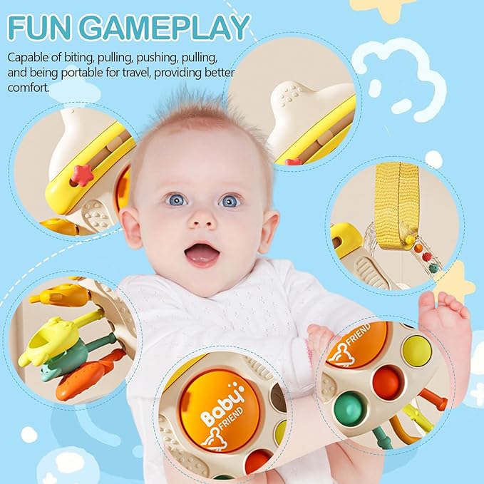 Montessori Baby Sensory Toys for 6-12 Months, Silicone Pull String Teething Toy, Infant Fidget Travel Toys, Airplane Travel Essentials, Newborn Baby Christmas & Birthday Gift for Babies