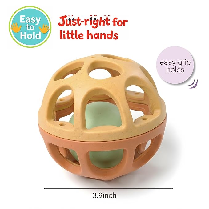 Baby Toys 6-12 Months, Wheat Straw Rattle Ball Teething Toys for Babies 0-6 Months, Christmas Gifts Stocking Stuffers for Boys & Girls 1 Year Old, Sensory Development Infant Toys