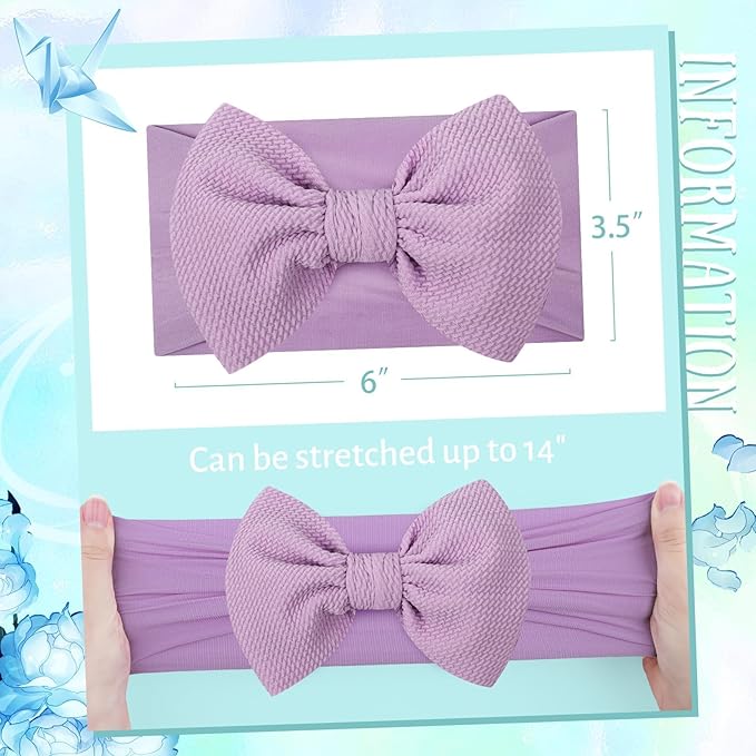 Big Bows Headbands for Baby Girls - Waffle Large Hair Accessories, Infant Toddler Headwrap 3 Pack Purple Ivory Light Blue