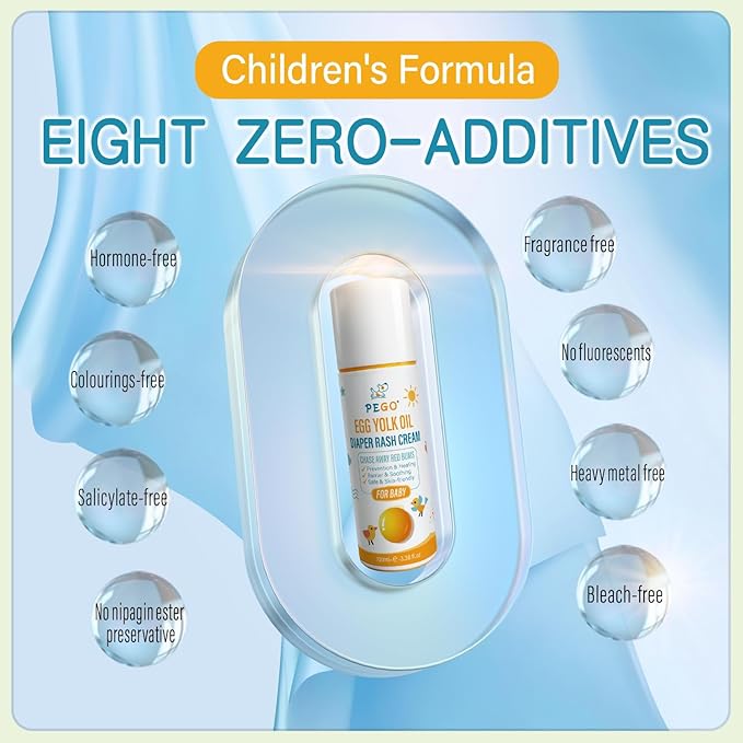 PEGO Diaper Rash Cream for Baby,Prevents, Soothes Diaper Rash,Essentials Zinc Oxide Ointment,Egg Yolk Oil, Gentle & Non-Irritating 100ml/3.38 Fl Oz