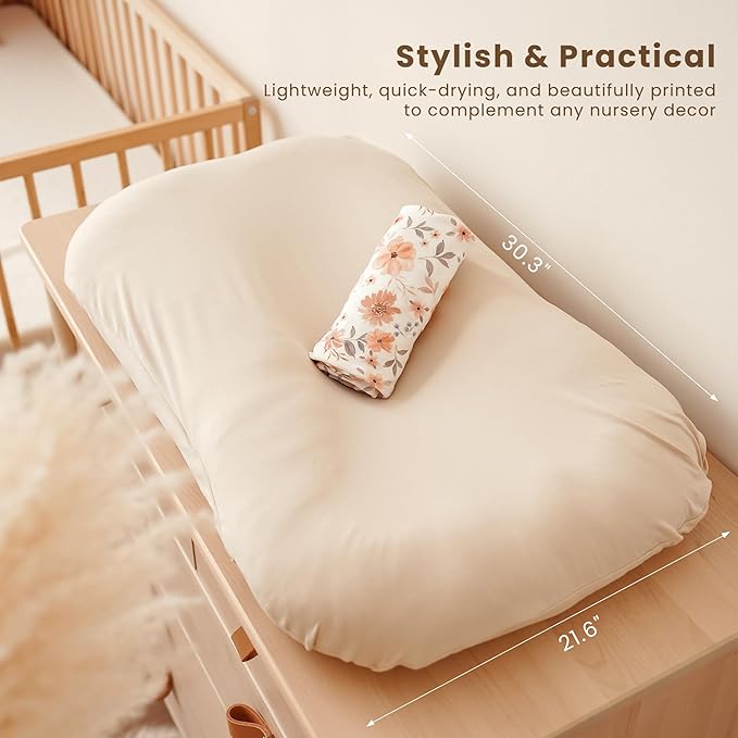 Konssy 2 Pack Baby Lounger Cover, Stretchy and Soft Newborn Lounger Cover, Infant Slipcover for Boys & Girls, Covers Only (Flourish,Cream)