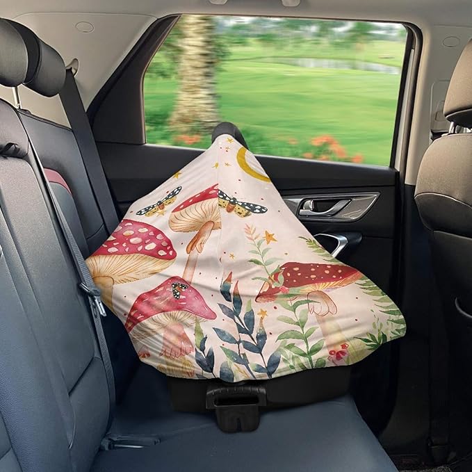 Wanyint Mushroom Print Baby Car Seat Cover Canopy and Nursing Cover Multi-Use Stretchy Breastfeeding Scarf Nursing Covers Carseat Canopy for Boys Girls