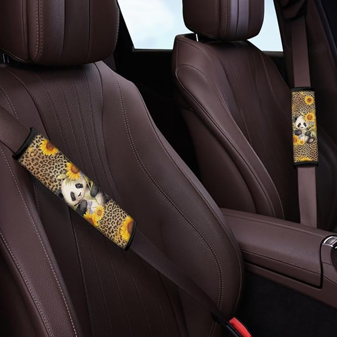 AFPANQZ 2pcs Seat Belt Pads Covers Universal Fit for Truck Vans Sedans SUVs Cute Panda with Sunflower Car Safety Seatbelt Pad Cushion Comfortable Driving Car Seats Accessories Decor