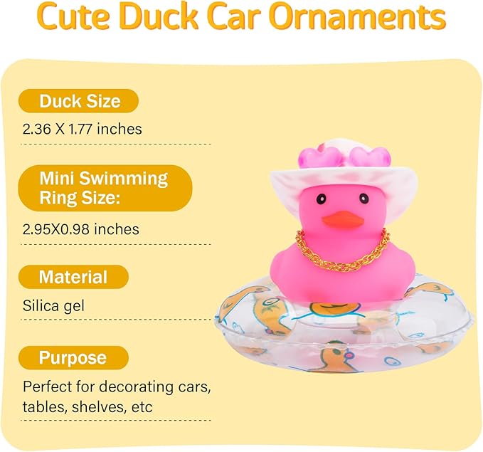 wonuu Car Accessories Rubber Ducks Dashboard Decorations Rubber Duck Pink Accessories Dashboard Duck Car Decorations Car Ducks for Dashboard Car Duck Car Dashboard Decorations, RPG#pink-pink&clear
