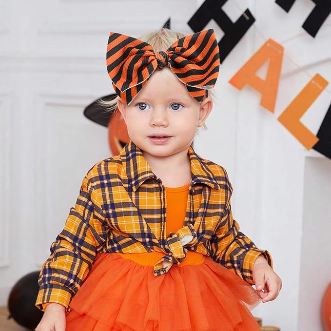 Halloween Baby Girl Bows 7 Inchs Baby Girl Bows Hair Accessories Toddler Nylon Headbands Newborn Headband Bows 2 PCS