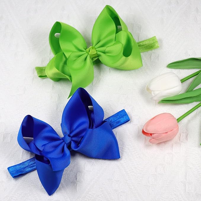 WillingTee Headbands 6 Inch 30 Colors Boutique Grosgrain Ribbon Hair Bows Big Baby Girls Bows Headbands for Baby Girls Infants Toddler Kids Teens and Children
