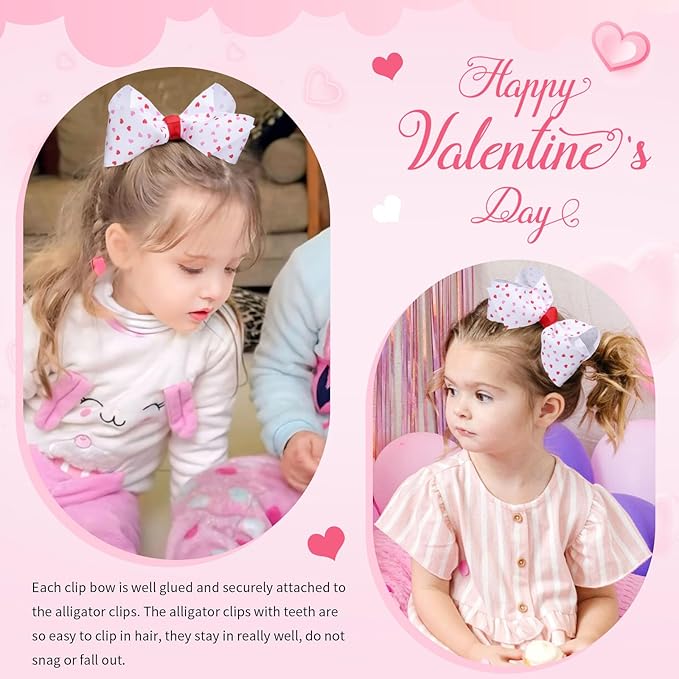 Oaoleer 2PCS Valentine's Day Hair Bows for Girls, Pink Bows Hair Alligator Clips Hair Barrettes for Baby Girls Infants Toddlers Kids Teens Children