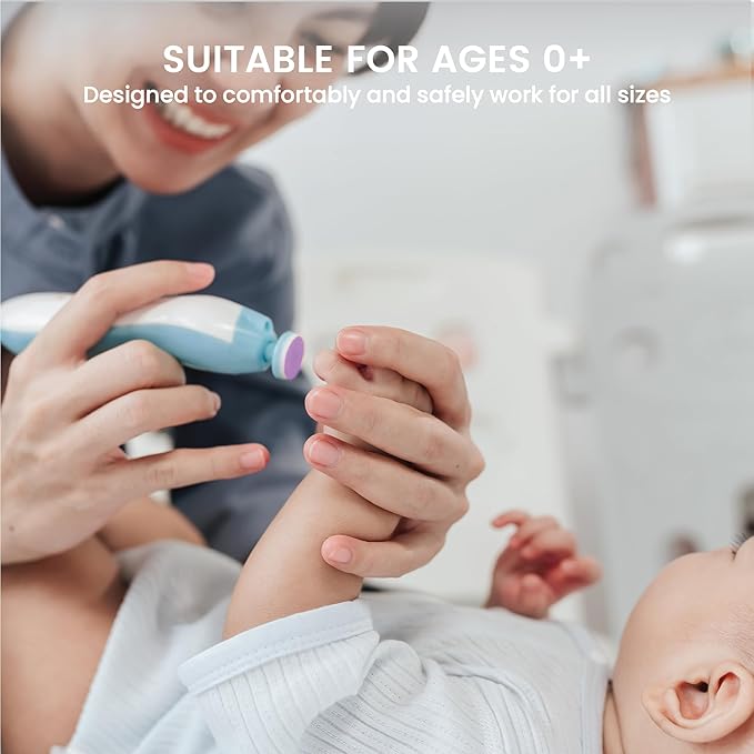 Lulyboo Electric Baby Nail File with 5 Interchangeable Heads, Low Noise & LED Light - Gentle, Safe, Ergonomic Baby Nail Trimmer for Smooth Nails & On-the-Go Grooming with Carry Case