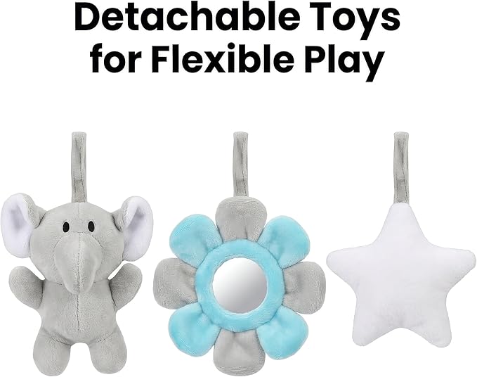 Car Seat Toys Spiral Hanging Elephant, Baby 0-6-12 Months Newborn, Carseat Hanging for Stroller Toys & Crib Hanging, with Rattle BB Squeaker Mirror, Baby Car Seat for Babies Boy Girl