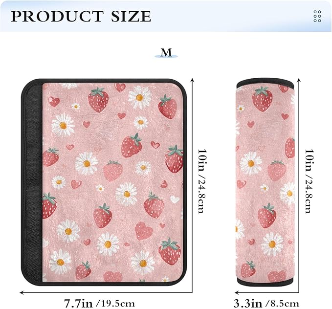 2 Pack Seatbelt Covers Seat Belt Cover Pad for Adults Boys Girls Car Seat Strap Covers Pads Cushion Universal Shoulder Strap Pad Protector for Backpack Camera Bag 6.5 Inch Pink Floral Strawberry Heart