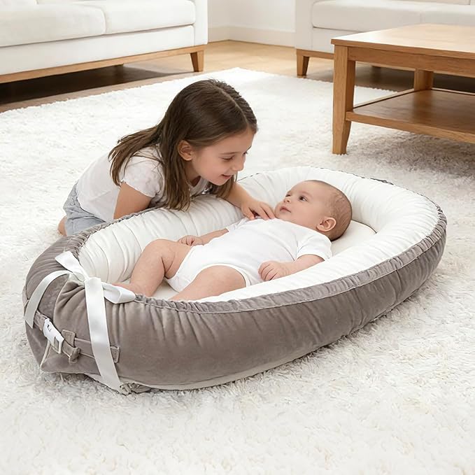 Infant Support Cushion | Organic Cotton Infant Support Cushion | Reversible, Adjustable & Portable Floor Cushion | Soft, Breathable, Washable Cover