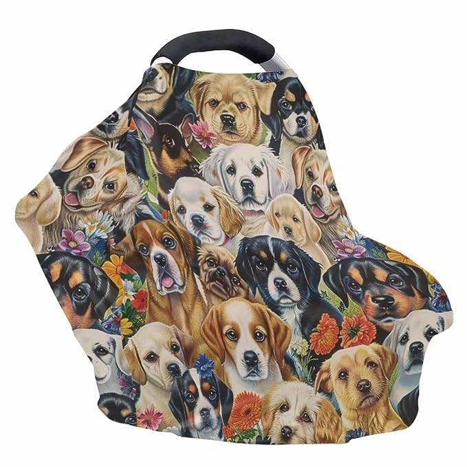 Youngerbaby Dog Baby Car Seat Covers Nursing Cover Breastfeeding Soft Infant Carseat Canopy,Stretchy Breathable Cover for Stroller High Chair Shopping Cart Canopies
