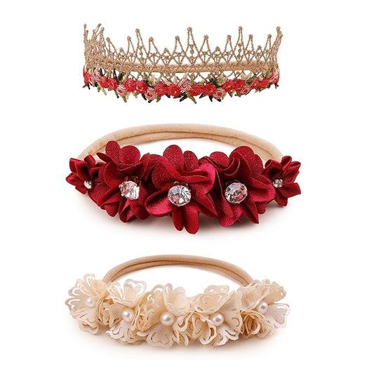 Baby Girl Floral Headband Nylon Flower Crown Elastic Hairband 3pcs Hair Accessories Gift for Girls (9562)