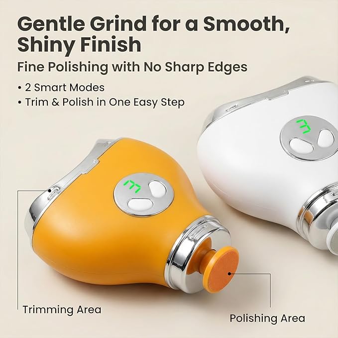 Electric Nail Clippers & Polisher - Safe Automatic 2-in-1 Fingernail Trimmer & File with LED Light, 3 Speeds, USB Rechargeable, Built-in Nail-Chip Storage for Kids & Seniors & Nail Art, White
