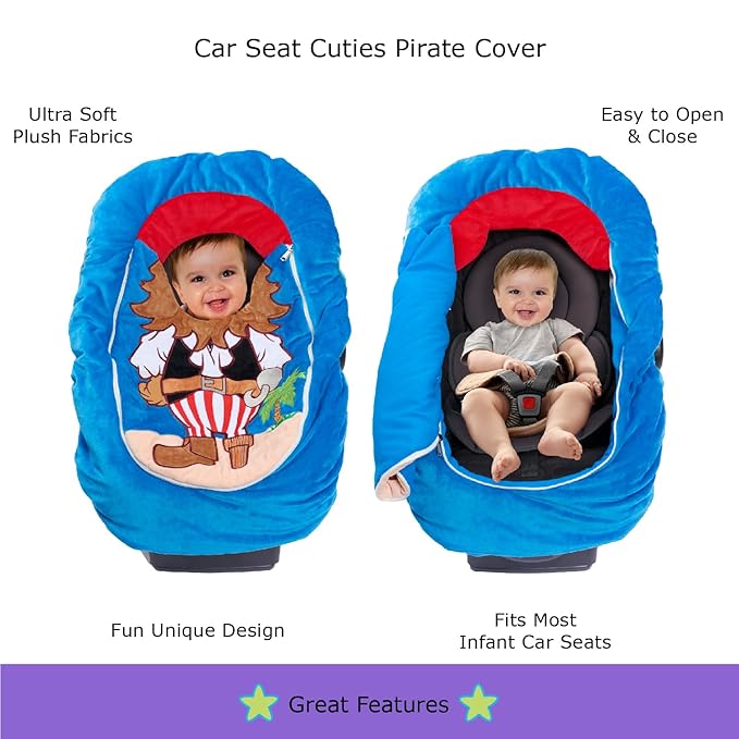 Car Seat Cuties, Baby Carrier Seat Cover for Infant Seat or Stroller, Baby Car Seat Covers with Warm Plush Lining, New Baby Gift, Soft Baby Carrier Blanket Cover, Infant Halloween Costume - Pirate