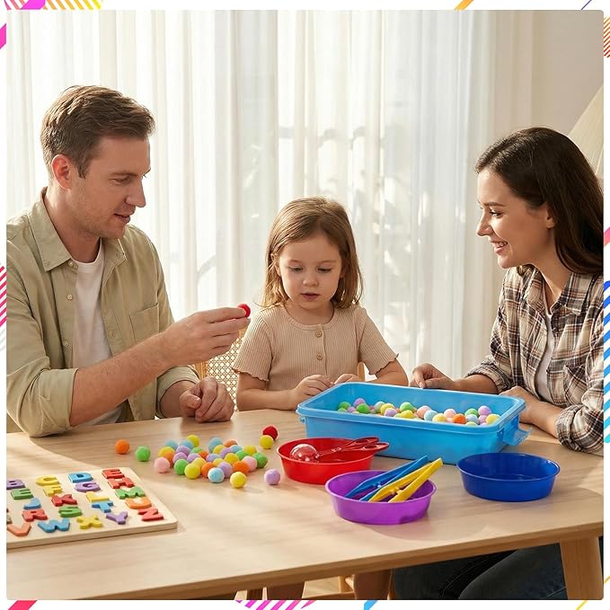20 Pcs Sensory Bin Tools Set Include Storage Bins with Lids Tweezer Scissor Clips Sorting Bowls Fine Motor Skill Toy