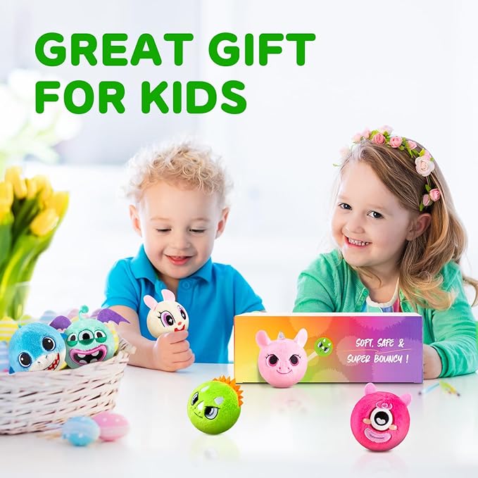 PlayZap Bouncy Balls 3" Large Size with Easter Bunny Stuffed Animal- Easter Basket Stuffers for Toddler Sensory Toys BPA-Free Safe Toys Gifts for Kids Boys Girls 1-3 3-5 5-8