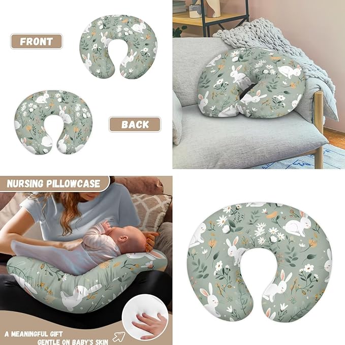 Bunny Carseat Canopy for Babies Cute Breastfeeding Nursing Pillow Slipcovers Breathable Fits Snug On Infant 2PCS Baby Feeding Essentials