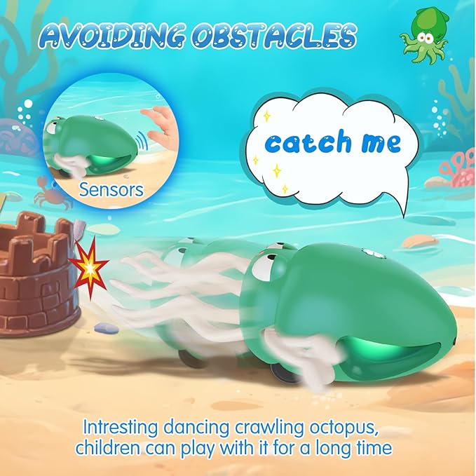 AOTIBO Baby Dancing Octopus Toy for 1 2 3 4 5 Year Old Boy Girl, Baby Tummy Time Electric Crawling Octopus Toys 12-18 Months, Dancing Squid Toy for Walking Toddlers, Kids 1st Birthday Gifts, Green