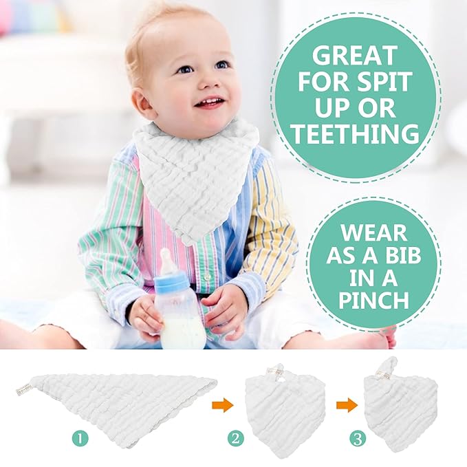 Baby Muslin Soft White Small Washcloths for Newborn Essentials Must Haves Muslin Wash Absorbent Burp Cloths Registry for Your Baby Boy Face Towel And Bath Washcloth Koo-dib 30 Pack Set + Wash Mesh Bag