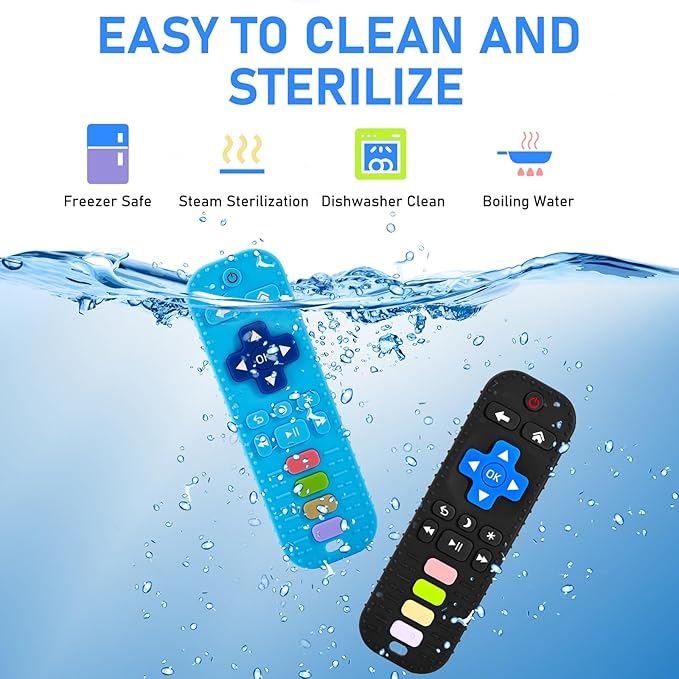 Avkast Teething Toys for Baby 3 6 12 18 Months, TV Remote Control Shaped Baby Teether Toys Chew Toys, Food Grade Silicone Teething Toys for Infants, BPA Free, for Baby Gum Relief