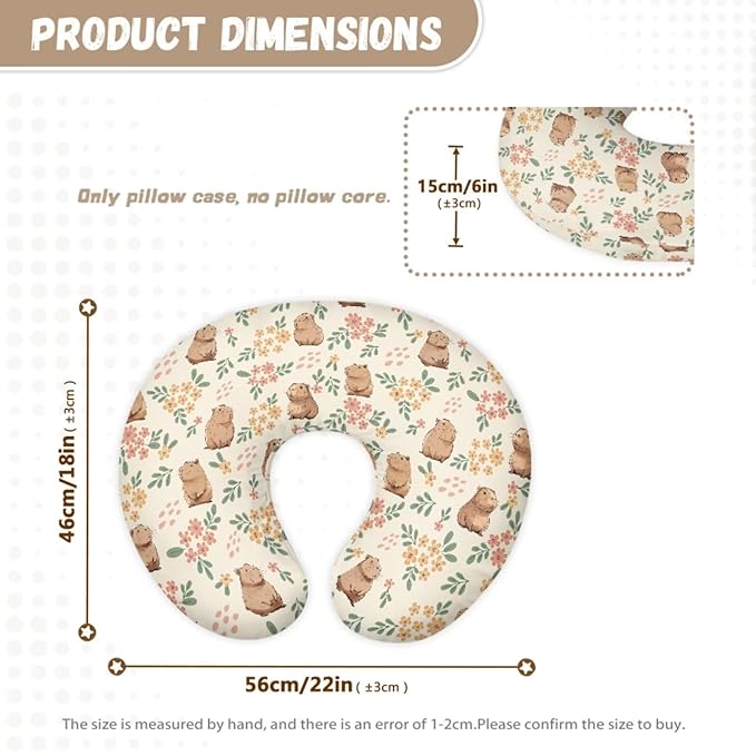 Capybara Flower Baby Car Seat Cover + U Shaped Pillow Case Cover Infant Carseat Canopy Stretchy Multi-use Nursing Covers for Stroller/High Chair/Shopping Cart/Canopies