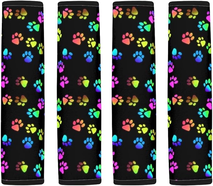 UNICEU Colorful Dog Paw Auto Seat Belt Cover Seatbelt Shoulder Pad 2 Piece Set Universal Fit Most Vehicle SUV Truck,Soft Anti Slip Shoulder Pad Neck Cushion Protector Dog Paw Car Accessory