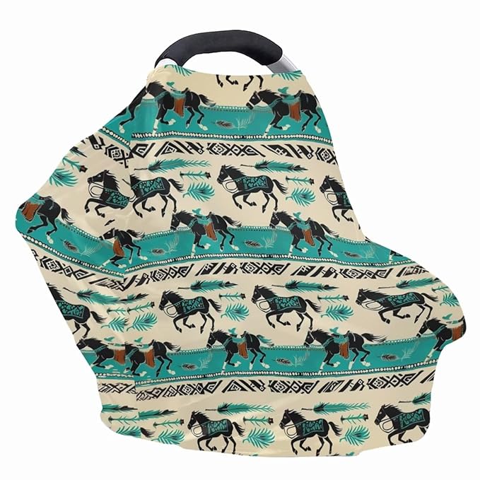 Youngerbaby Western Aztec Horse Nursing Cover for Newborns Breastfeeding Cover Scarf Baby Car Seat Covers Infant Stroller Cover Carseat Canopy for Girls and Boys Full Coverage