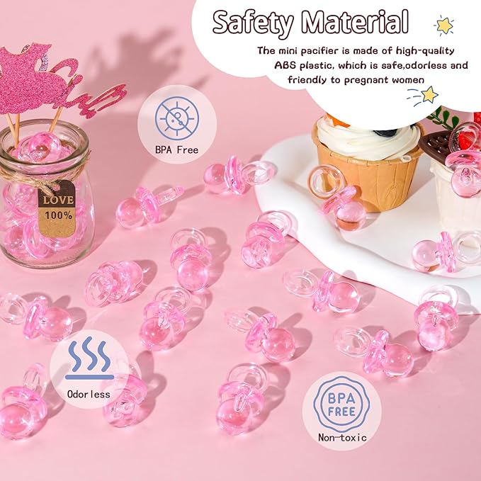 36 Acrylic Pacifiers for Baby Shower Game Girl, 1.75 Inch Cute Baby Shower Pacifiers, Pink Pacifiers for Baby Shower Decoration DIY, Gender Reveal Party Table Scatter, Baby Shower Favors (Pink)