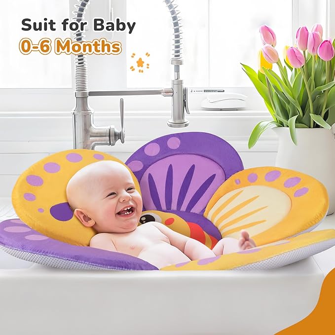 YooxArmor Flower Baby Bath Pad for Infant Bathtub Sink Flower Mat Tub Little Lotus - Petal Soft Supports Lounger Newborn Bathing Insert Seat Baby Essentials, Bees