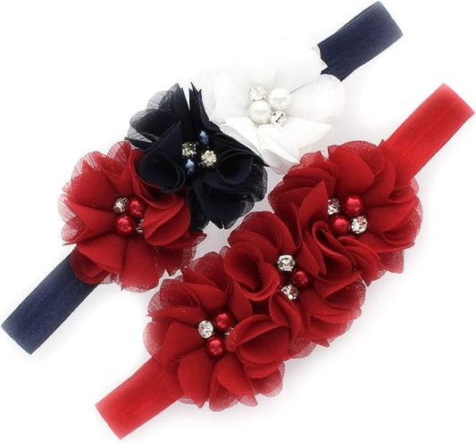 My Lello Flower Headbands Baby - Girls - Toddler Fabric Beaded Stretchy Elastic Pair
