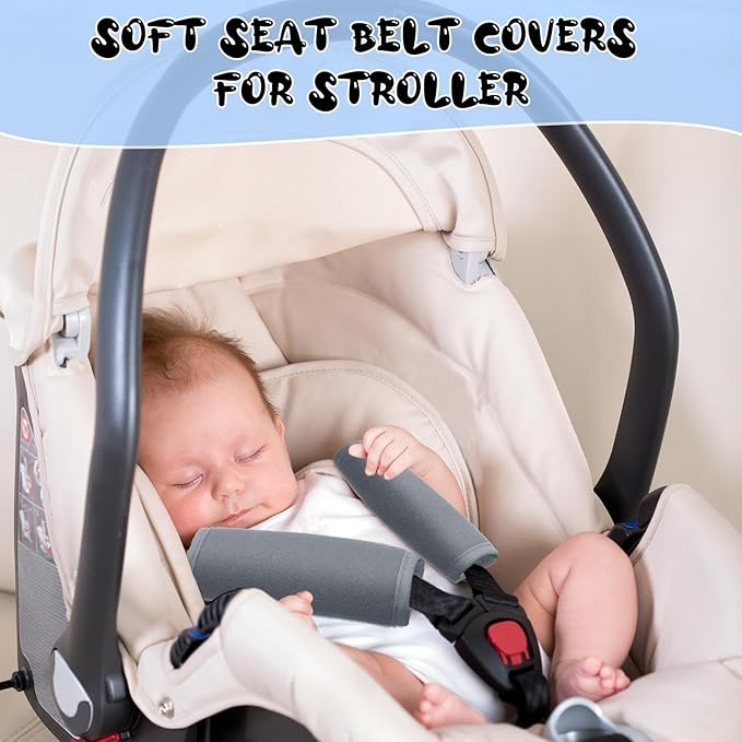 Riakrum 6 Pieces Car Seat Strap Pads Covers for Baby Kids, Carseat Strap Covers Shoulder Pads, Soft Seat Belt Cover for Infant Stroller Safety Belt Cushion for Boy and Girl, 2.4 x 5.7 Inches(Gray)