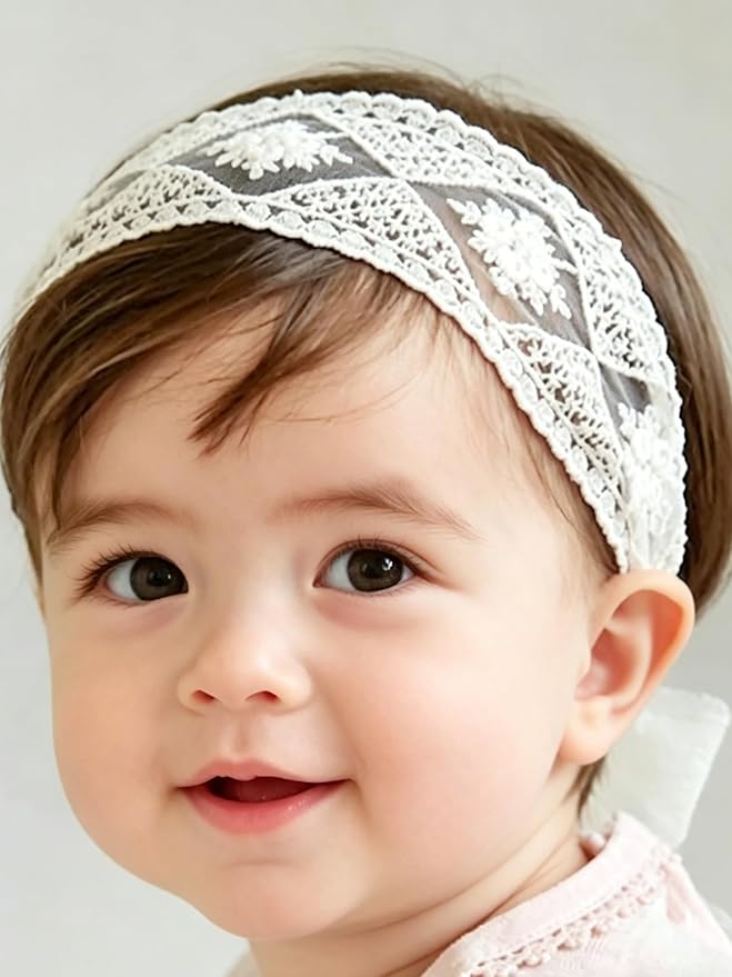 Baby Girls Hairband Soft White Bow Lace Headband Elastic Floral Hairbands Hair Accessory for Newborn Infant Toddler