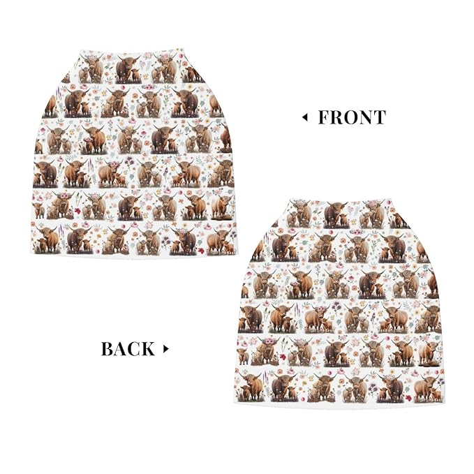 Highland Cow Baby Car Seat Covers Canopy Covers Baby Multi-Use Car Seat Canopy Carrier Cover, Breathable Breastfeeding Cover Boys & Girls