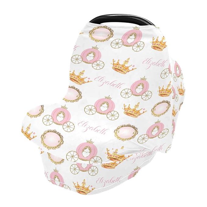 Personalized Baby Car Seat Cover for Baby Girls, Custom Nursing Covers for Breastfeeding with Name, Princess Crown Infant Stroller Cover, Baby Carseat Canopy for Newborn, Multiuse Car Seat Canopies