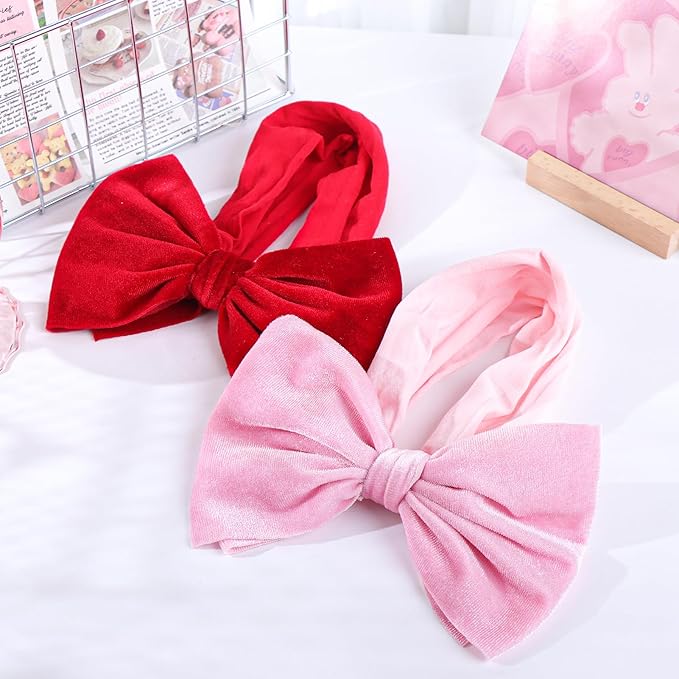 YanJie Headbands, 6" Red Pink Velvet Hairband, Handmade Valentine's Day Baby Hair Accessories, One Size, 5 Count, for Newborn Infant Toddlers Kid