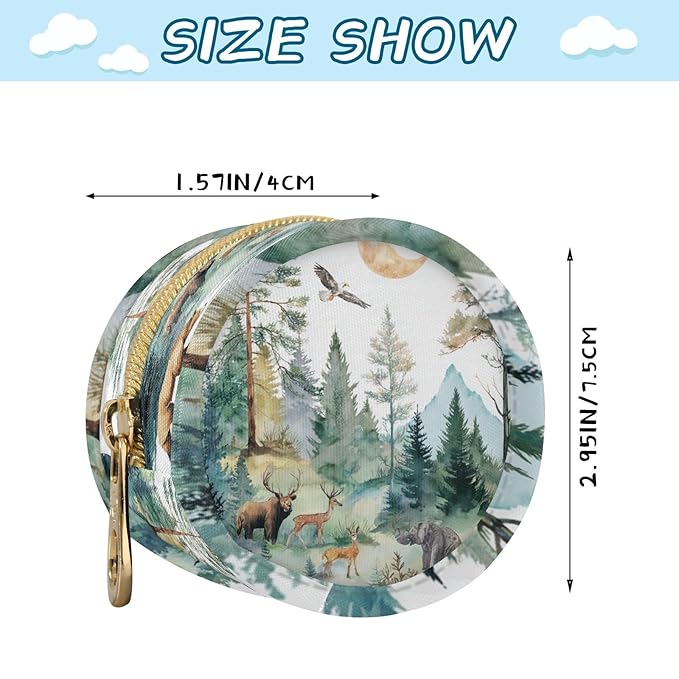 Pacifier Holder with Clip Pacifier Case for Diaper Bag Round Baby Pacifier Pouch Box Bag Portable White Moon Deer Bear Trees Stream