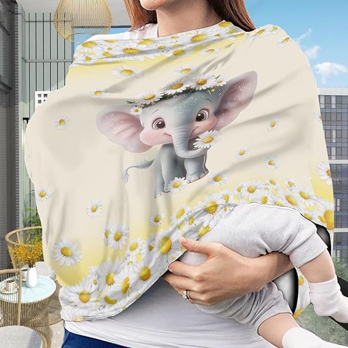 AFPANQZ Elephant Baby Car Seat Covers Cozy for Girls Boys Multifunctional Infant Car Seat Canopy Nursing Cover High Chair Cover Full Coverage Breathable Stretchy Lightweight