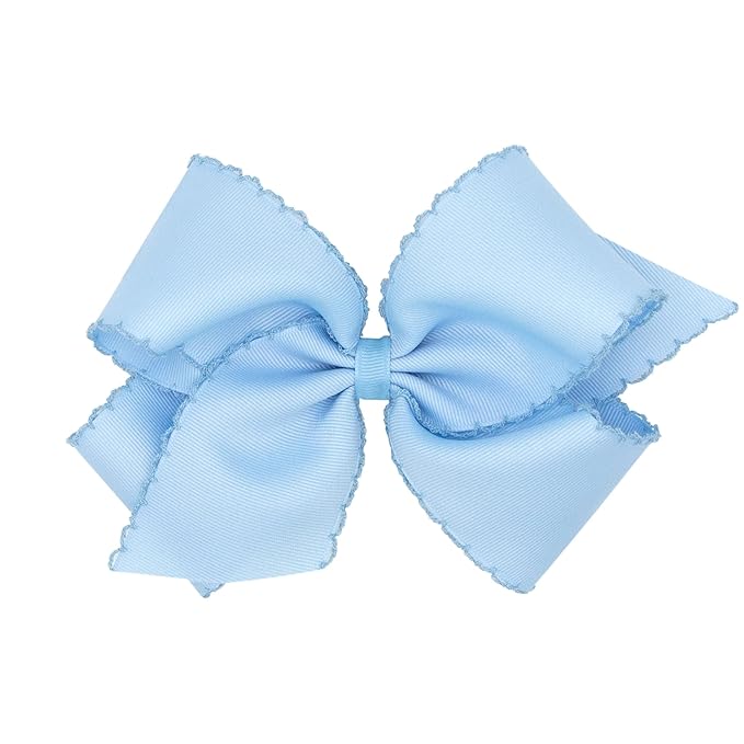 Wee Ones Girls' Classic Grosgrain Moonstitch Edge Hair Bow, No-Slip Hair Clip, Handmade, Millennium Blue, King