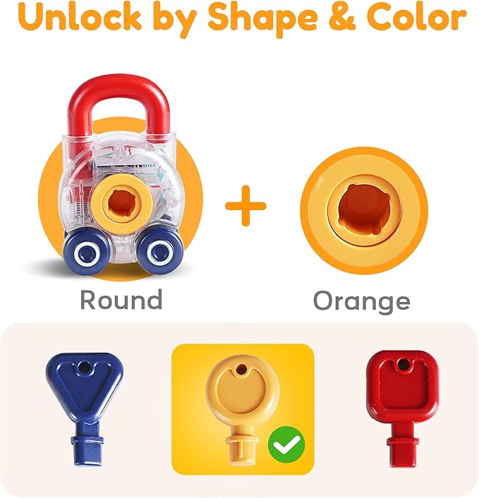 iPlay, iLearn Toddler Lock Key Toy, Montessori Learning Sorting Matching Toy, Baby Fine Motor Development, Infant Activity Push Car, Educational Birthday Gift 12 18 Month 1 2 3 Year Old Kid Boy Girl