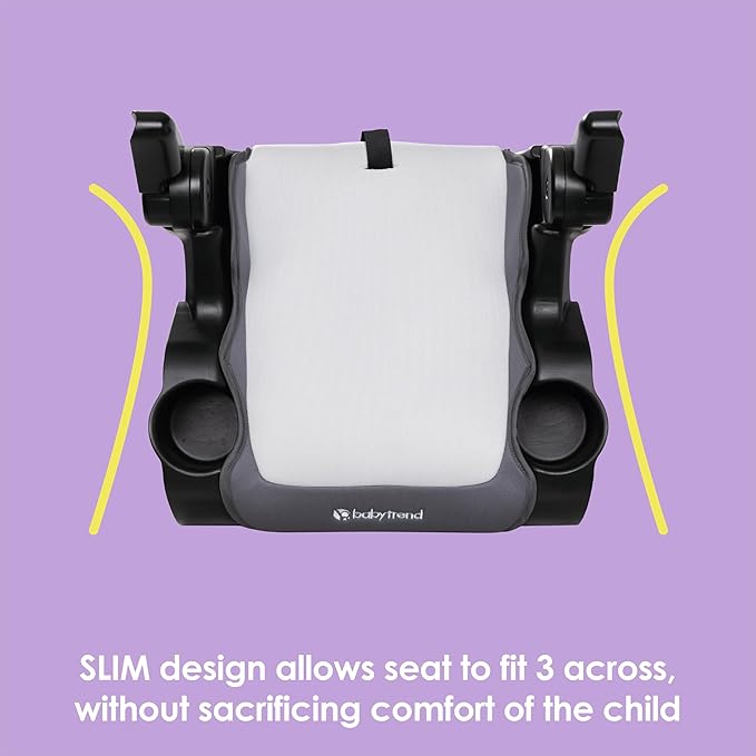Baby Trend Protect Slim Backless Booster Seat, Madrid Grey – Slim Lightweight Design, Belt-Positioning Support, Dual Cup Holders, Comfortable Seating for Big Kids