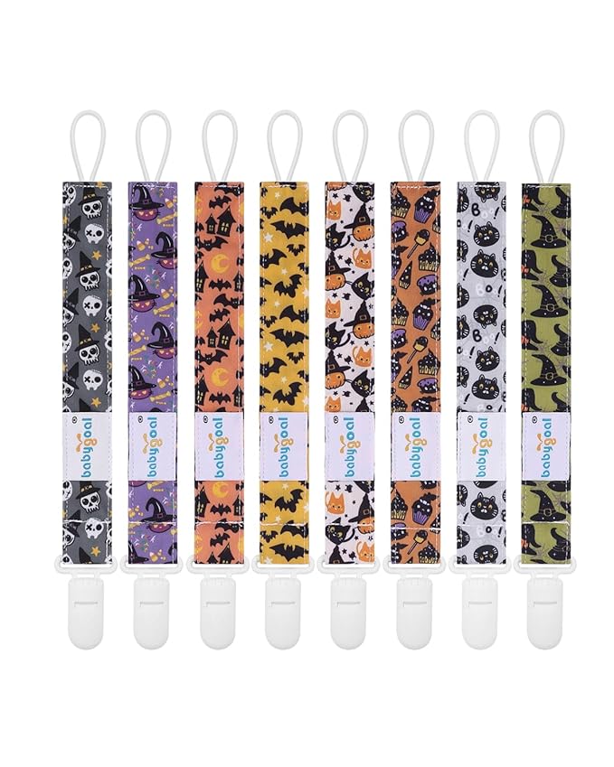 babygoal Baby Halloween Pacifier Clips 8 Pack, Pacifier Holder Clip for Baby Boys and Girls Fits Most Pacifier and Binkies