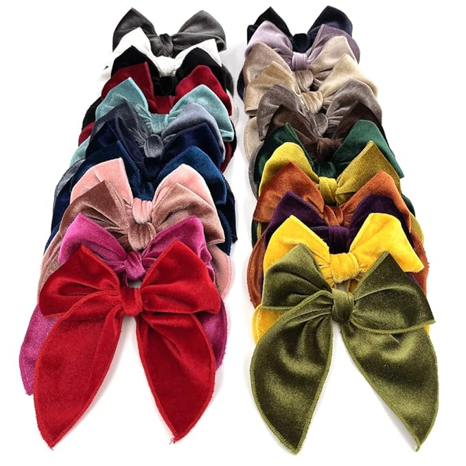 Pack of 24 Velvet Fable Bow Hair Clips for Women, Toddlers, and Kids - Alligator Hair Clips Hair Accessories (Velvet)