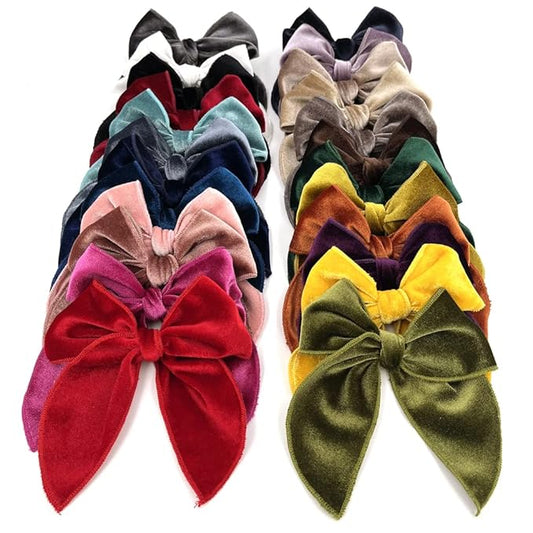 Pack of 24 Velvet Fable Bow Hair Clips for Women, Toddlers, and Kids - Alligator Hair Clips Hair Accessories (Velvet)