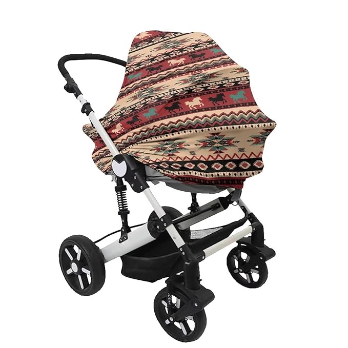 Native Running Horse Baby Stuff Car Seat Cover for Baby Carseat Covers for Girl Boy Stretchy Soft Breathable Breastfeeding Infant Car Seat Canopy Carrier Cover