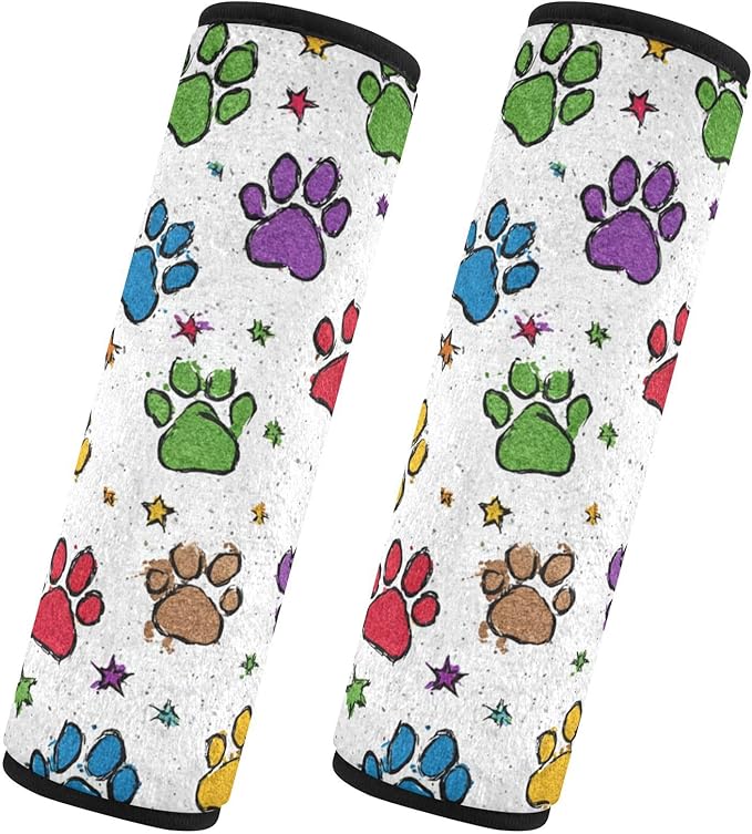 2 Pack Seatbelt Covers Seat Belt Cover Pad for Adults Boys Girls Car Seat Strap Covers Pads Cushion Universal Shoulder Strap Pad Protector for Backpack Camera Bag 10x7.7Inch Cute Colorful Paw Prints a