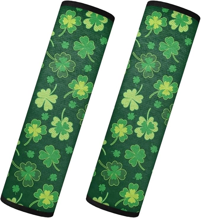 Saint Patrick's Day Seat Neck Strap Covers 2 PCS Clover Seatbelt Shoulder Pad Easy to Install Car Seat Strap Covers Soft Seat Belt Cushions Pads Compatible with All Cars and Backpack