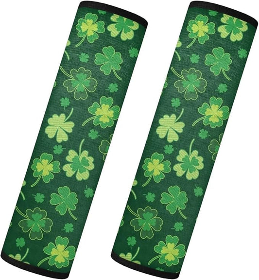 Saint Patrick's Day Seat Neck Strap Covers 2 PCS Clover Seatbelt Shoulder Pad Easy to Install Car Seat Strap Covers Soft Seat Belt Cushions Pads Compatible with All Cars and Backpack