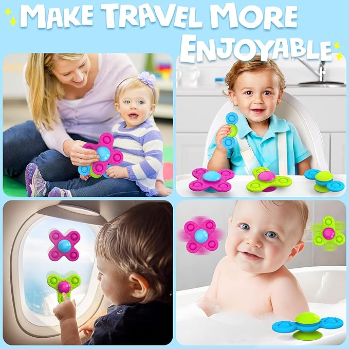 Suction Cup Spinner Bath Toys for 1 Year Old Boy Girl, 3 Pcs Spinning Bath Toys for Toddlers 1-3