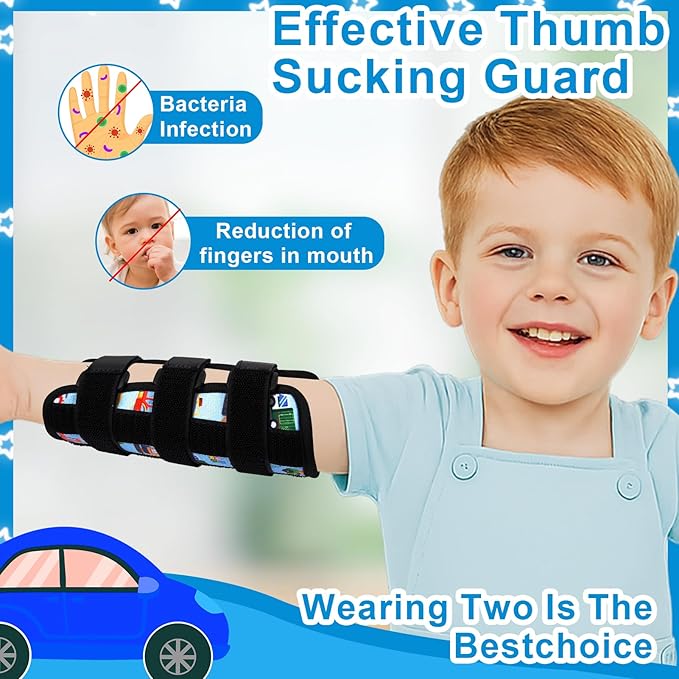 JFHNMLW 2 Pcs Thumb Sucking Deterrent, Sky Blue Automobile Elbow Thumb Guard for Thumb Sucking, Nail Biting Treatment for Kids Prevention Anti Nose Picking for Boys Girls Finger Sucking Prevention